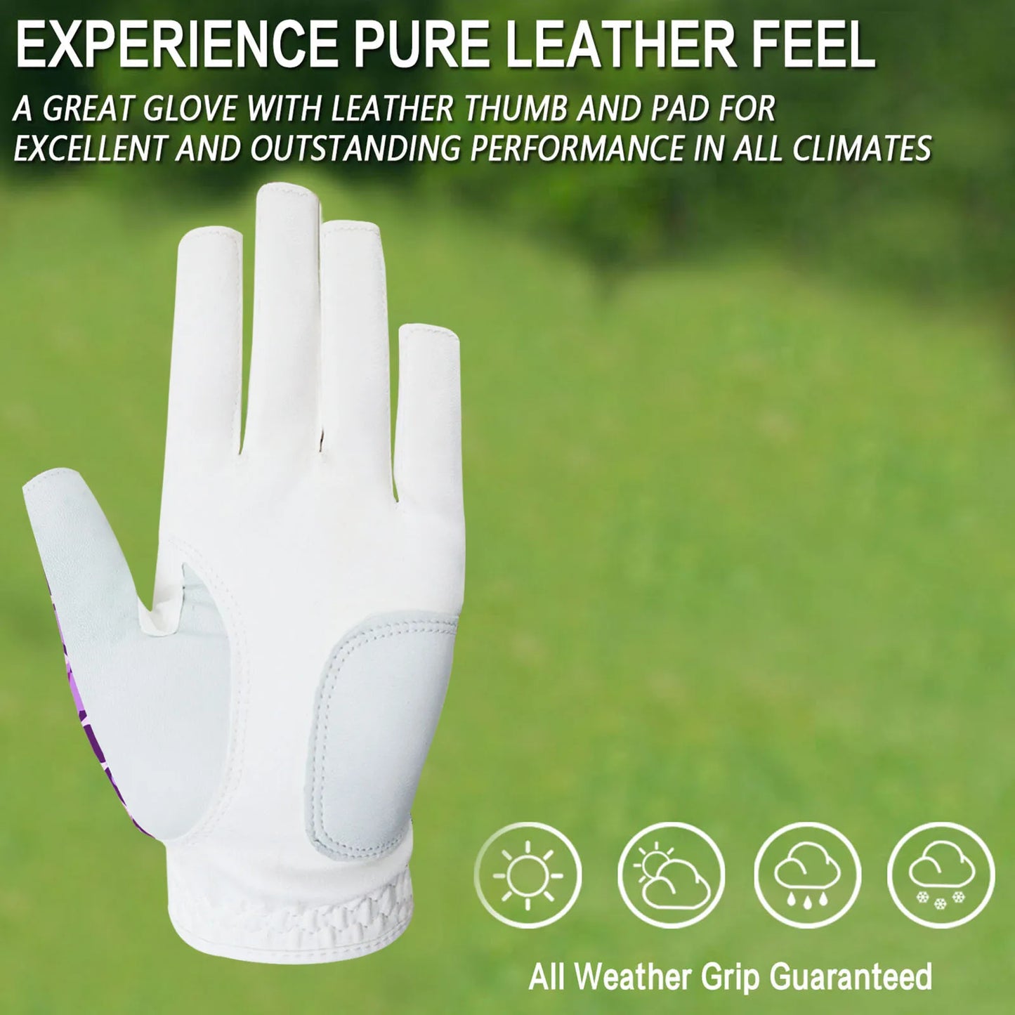 All Weather Golf Gloves Women Left Hand Leather with Ball Marker Half Finger