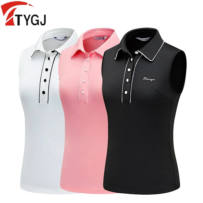 Female Sleeveless Polo T-shirts Golf Clothing Women Quick-Drying Golf Shirts Collar Sports Tops S-XL