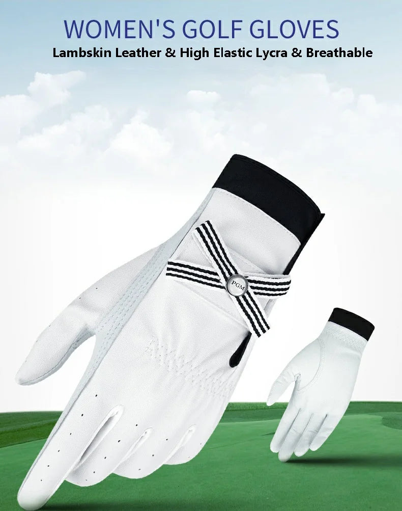 Women Lambskin Leather Golf Gloves with Mark Ladies Breathable Open Finger Right and Left Hand Sport Gloves