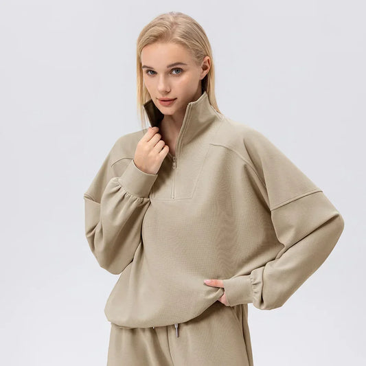 Autumn and Winter sports hoodie women half zipper fitness long sleeved loose casual outdoor sports coat
