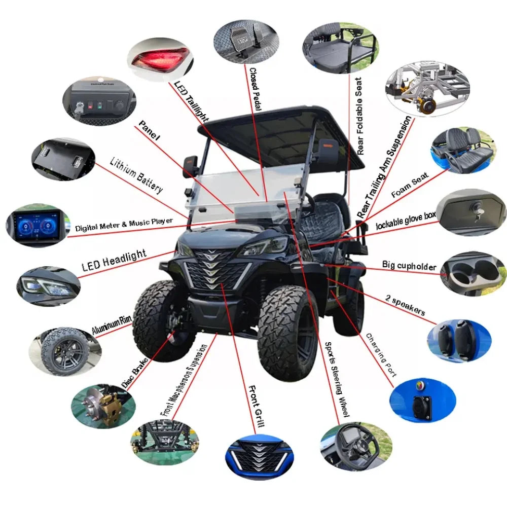 Electric Powerful Lifted 4 kw /5 kw  Golf Cart 60V 72V Lithium Battery 4 / 6 Seater Electric Golf Cart