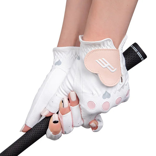 Golf Gloves Lady Fingerless, 1 Pair Fingerless Design Gloves Left and Right Hand.