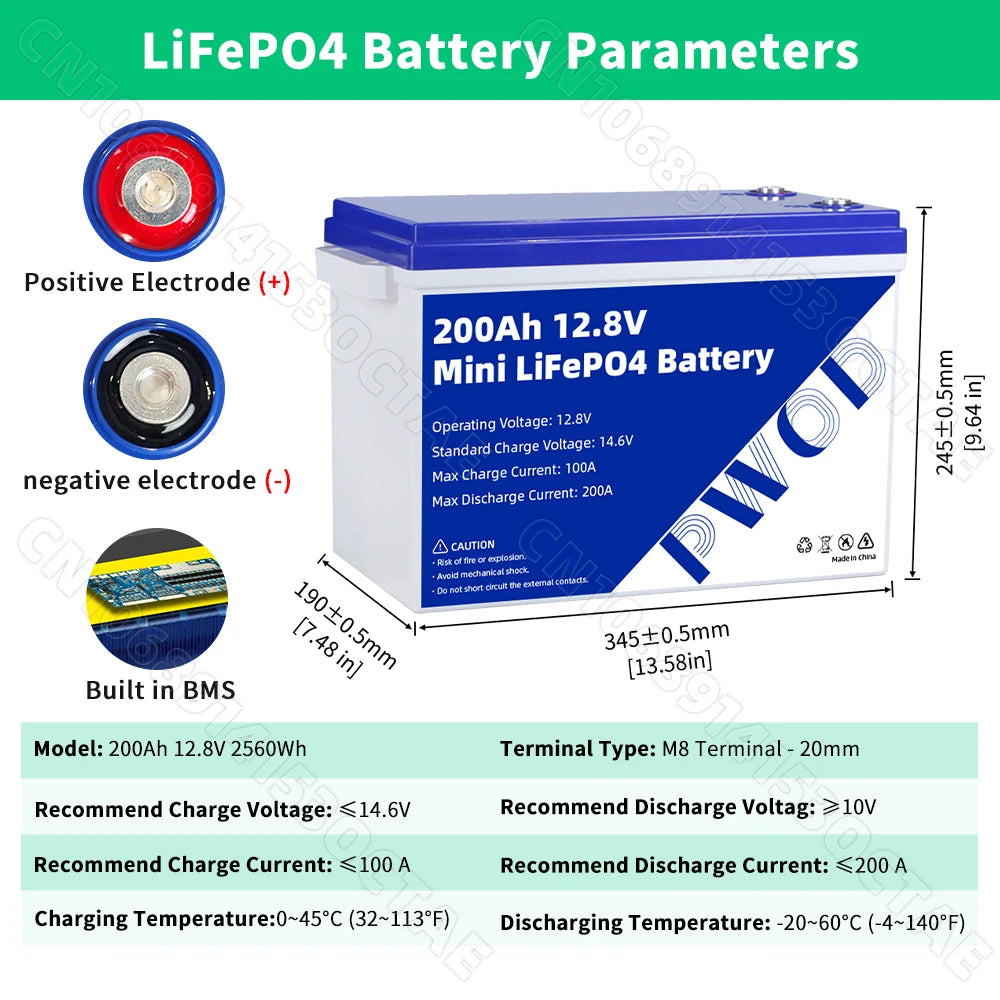 12V 24V LiFePO4 Battery 100Ah 200Ah 280Ah 320Ah Lithium Iron Phosphate Built-in BMS For RV EV Deep Cycle Golf Cart Home Boat Van