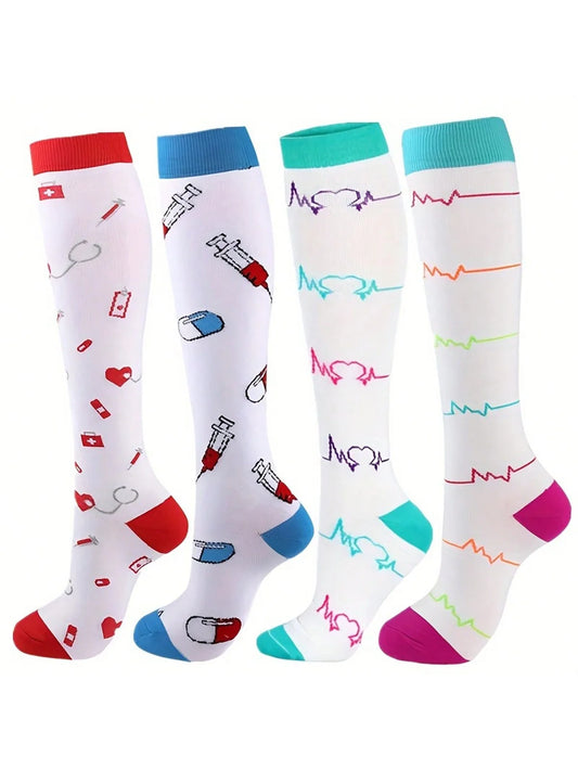 4 Pairs Compression Socks for Women Medical Varicose Veins Socks Pregnancy Socks Men Sports Socks