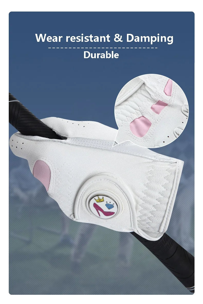 Love Golf 1 Pair Women Lambskin Leather Golf Gloves with Marker Ladies Anti Slip Sports Soft Gloves