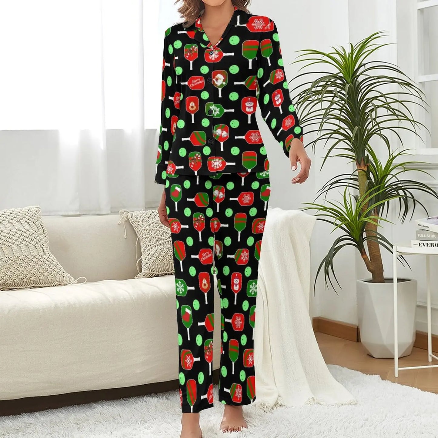 Pickle Ball Pajamas Long Sleeved Soft Pajama Sets 2 Pieces Leisure Sleepwear