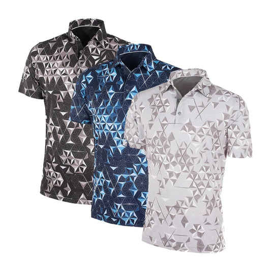 Diamond Pattern Men Golf Shirts Fashion Short Sleeves Sports Shirts  Breathable Clothes