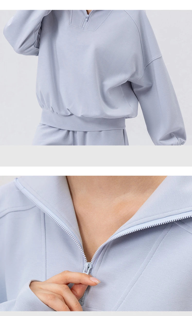 Autumn and Winter sports hoodie women half zipper fitness long sleeved loose casual outdoor sports coat