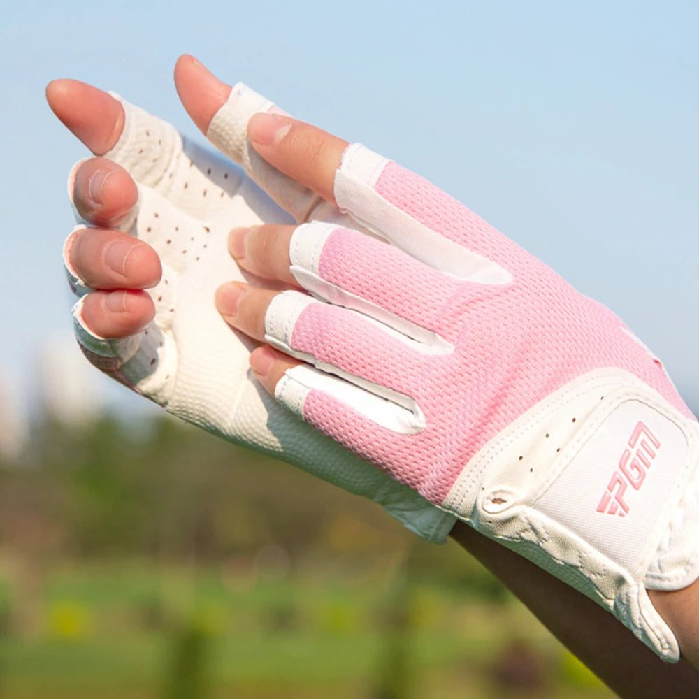 1 Pair Women's Open Finger Golf Gloves Breathable Mesh Sunscreen Finger Cover Left And Right Hand