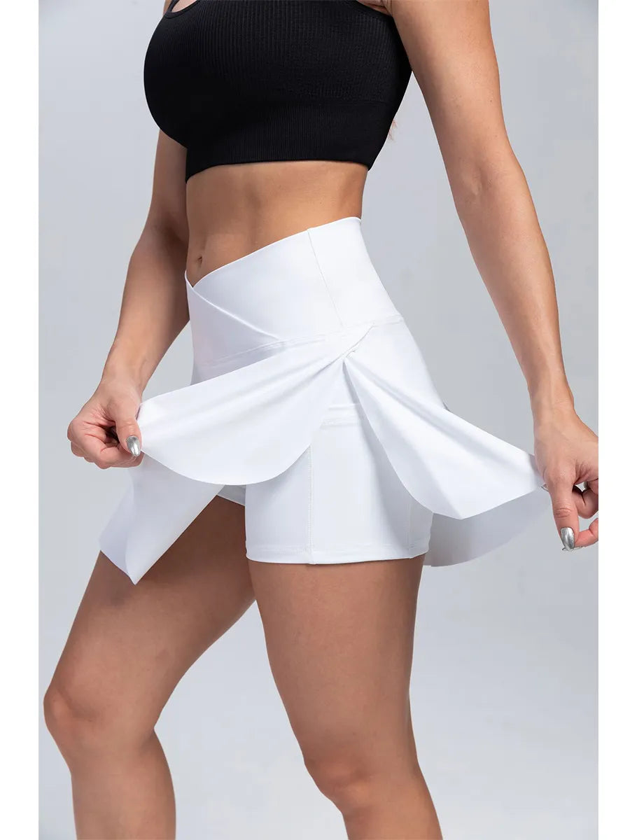 Women Sports Skirt With Pockets Shorts Crossover High Waisted Golf Skort.