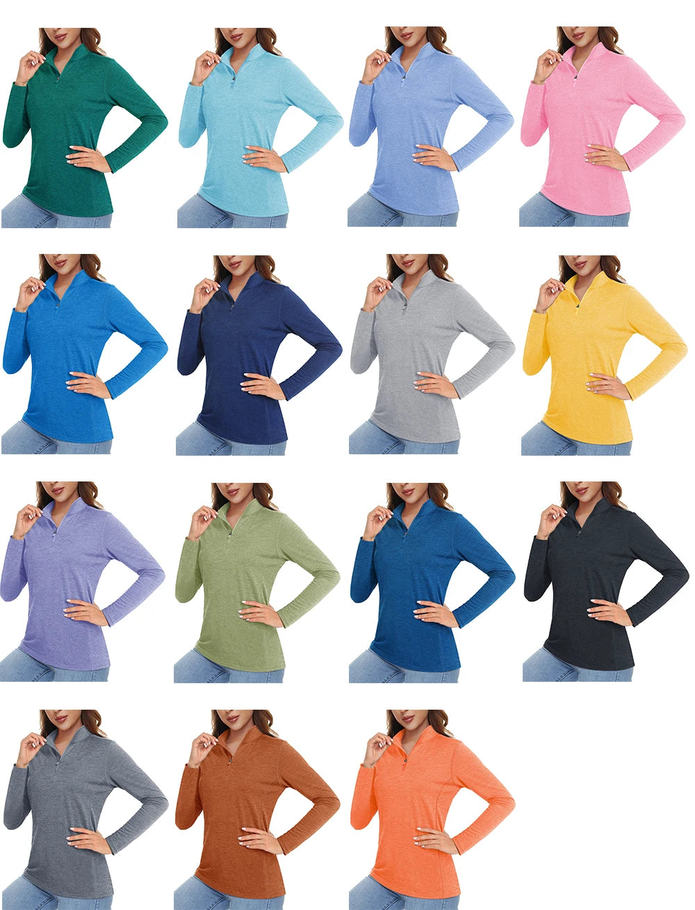 Sun Protection Shirts UPF 50+ Quick Dry 1/4 Zipper Womens Long Sleeved Shirts Moisture Wicking Golf Pullover