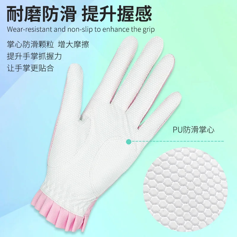 2 Pair Golf Gloves For Women Breathable PU Leather Golf with Non-Slip Grip Outdoor Sports Hand Wear