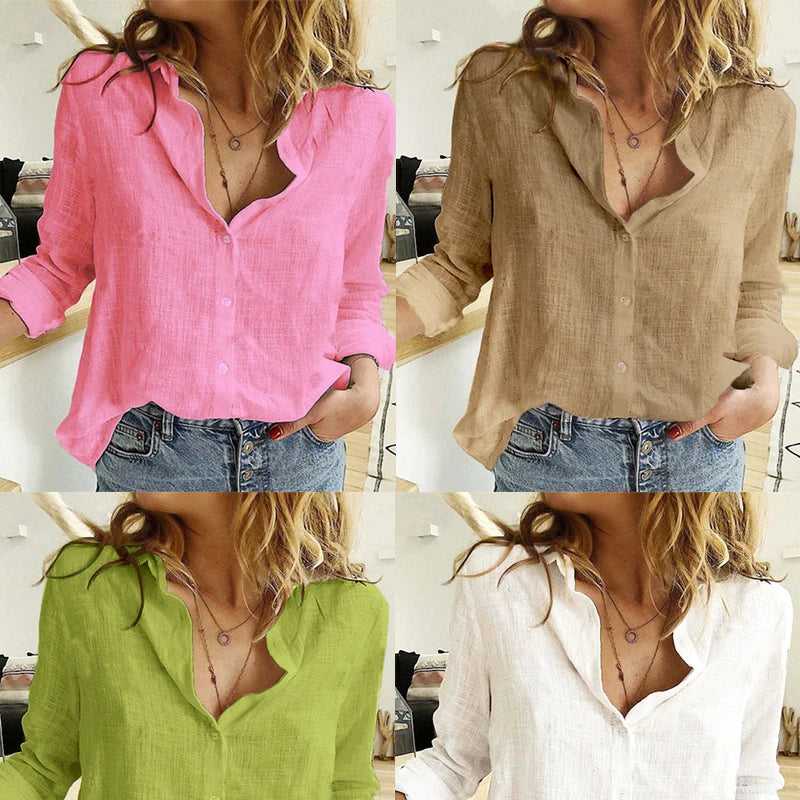 Womens Tops Fashion Summer Linen Shirts Women Long Sleeved Blouse Woman Clothes