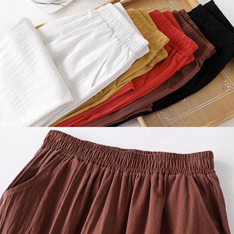 Women's Harem Pants Summer Cotton Linen Capri Pants Breathable Ankle-length Trousers Pant Solid