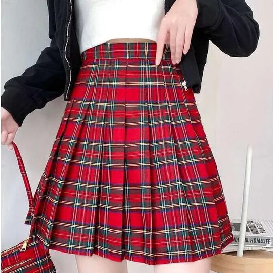 Womens Red Plaid Pleated Skirt Skort Clothes A Line Skort For Women