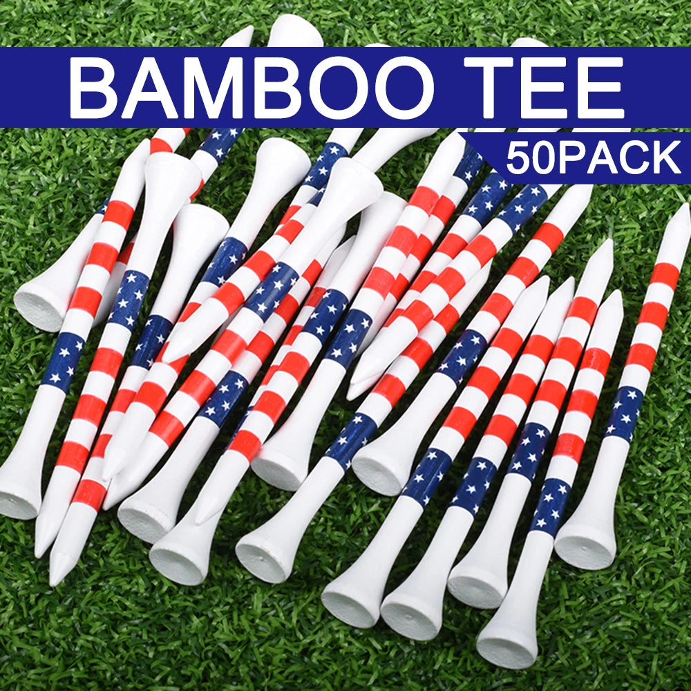 50pcs American Flag Style Durable Bamboo Golf Tees Of (3-1/4'' & 2-3/4'')  Length Golf Tees