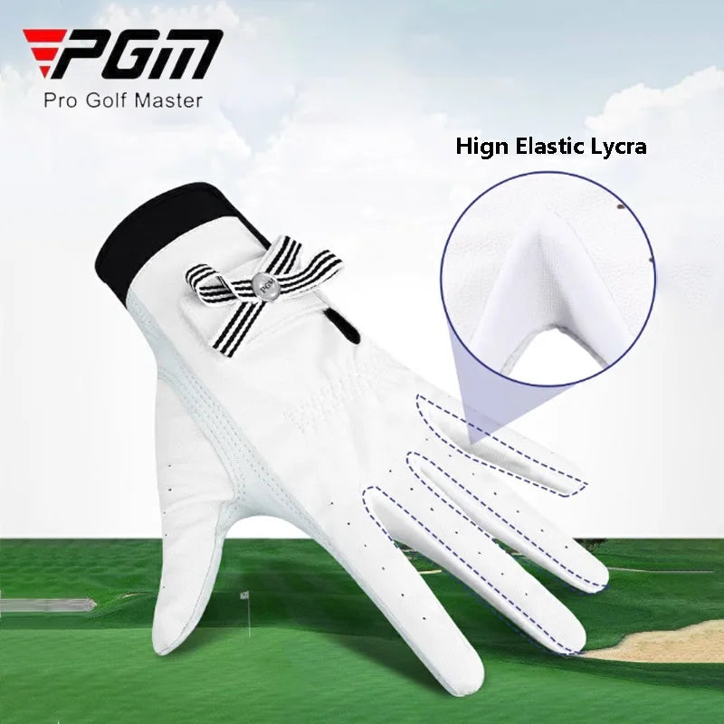 Women Lambskin Leather Golf Gloves with Mark Ladies Breathable Open Finger Right and Left Hand Sport Gloves