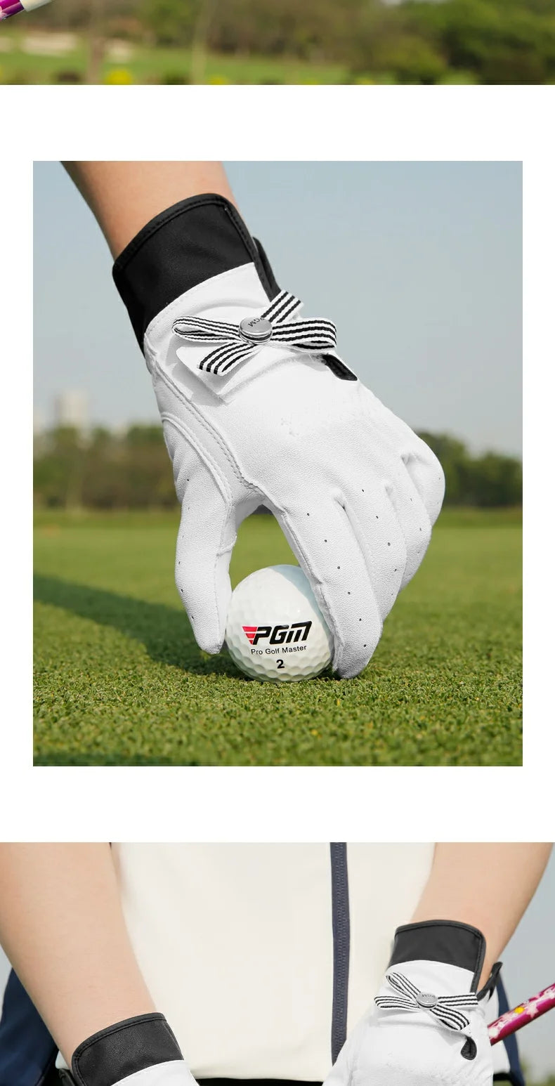 Women Lambskin Leather Golf Gloves with Mark Ladies Breathable Open Finger Right and Left Hand Sport Gloves