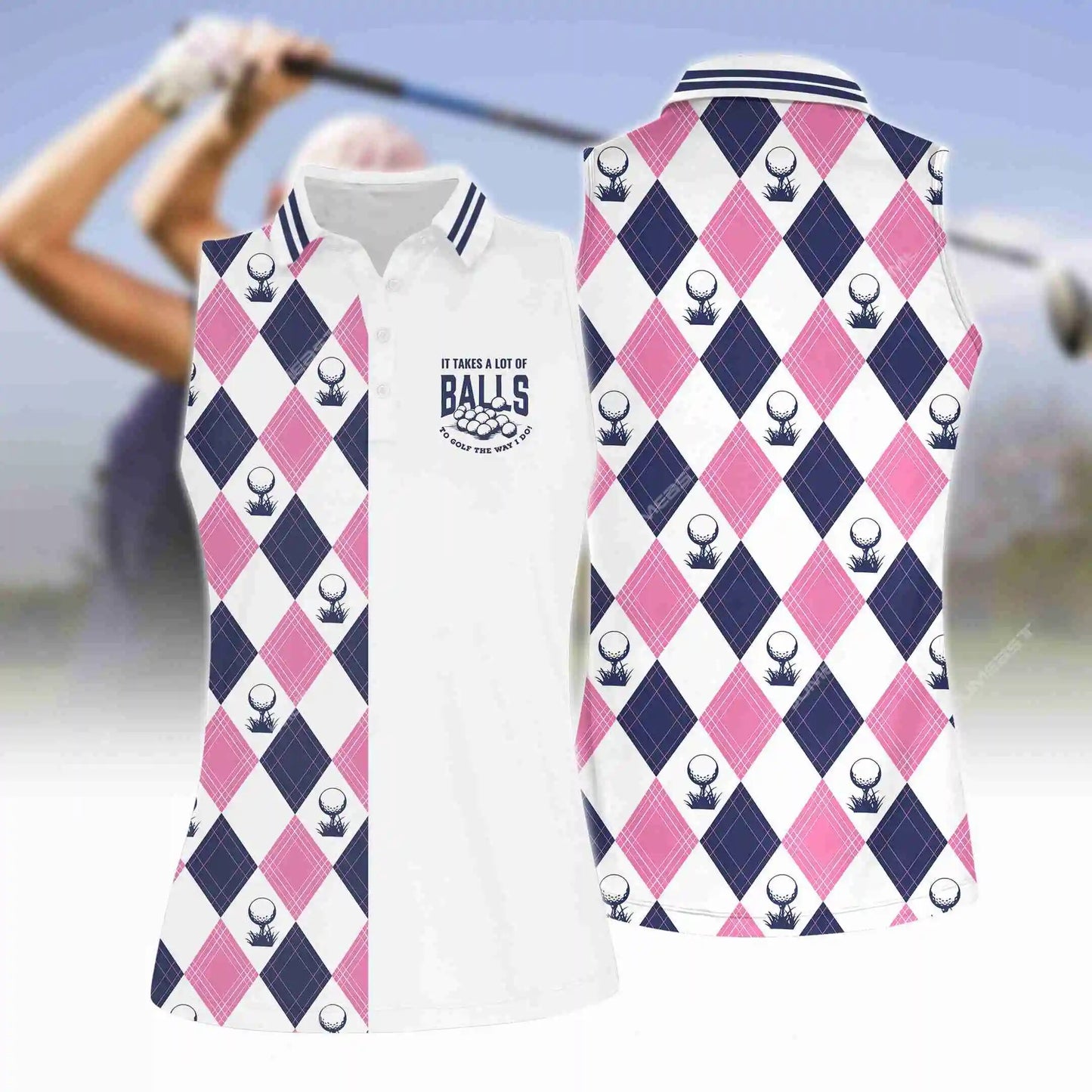 Women Sleeveless Golf Shirts Argyle Graphic Sport Tee Light Weight