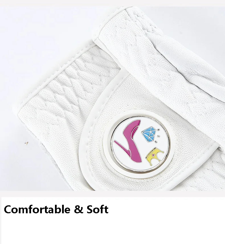 Love Golf 1 Pair Women Lambskin Leather Golf Gloves with Marker Ladies Anti Slip Sports Soft Gloves