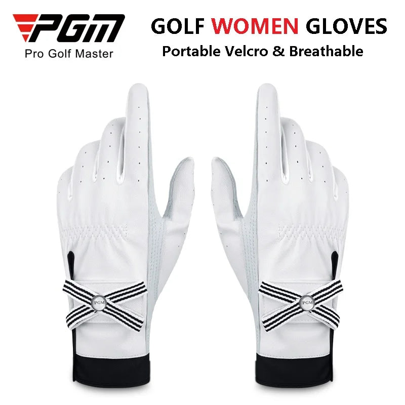 Women Lambskin Leather Golf Gloves with Mark Ladies Breathable Open Finger Right and Left Hand Sport Gloves