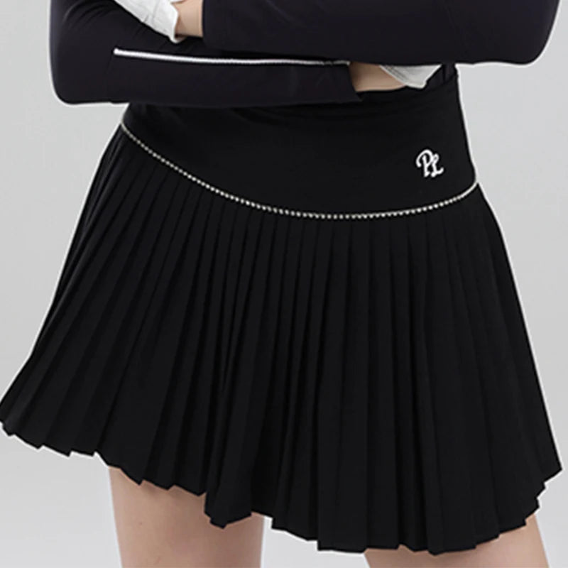 Golf Clothing Long Sleeved Golf T-shirt Women Polo Collar Golf Tops High-Waisted Pleated Skirt / Skorts with Inner Short