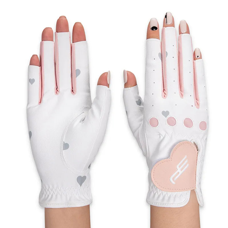 Golf Gloves Lady Fingerless, 1 Pair Fingerless Design Gloves Left and Right Hand.