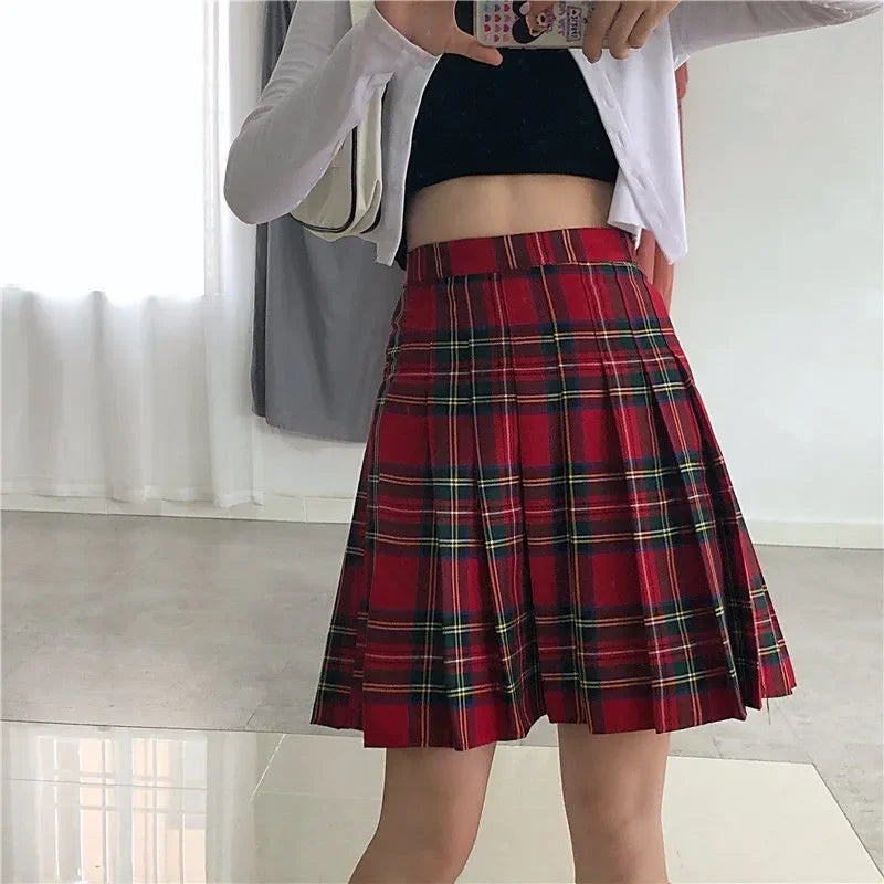 Womens Red Plaid Pleated Skirt Skort Clothes A Line Skort For Women