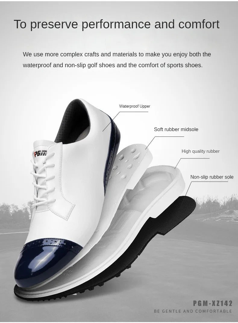 Golf Shoes Men Waterproof Breathable Slip Resistant Outdoor Brogue Style Golf Shoes