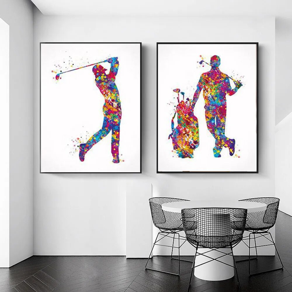 Watercolor Golf Player Posters Wall Art Decor Canvas Painting.