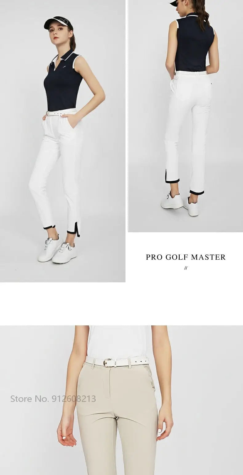 Summer Women Sports Trousers Elastic Split Golf Pants Lady High Waist Breathable Ankle Length Trousers XS-XL