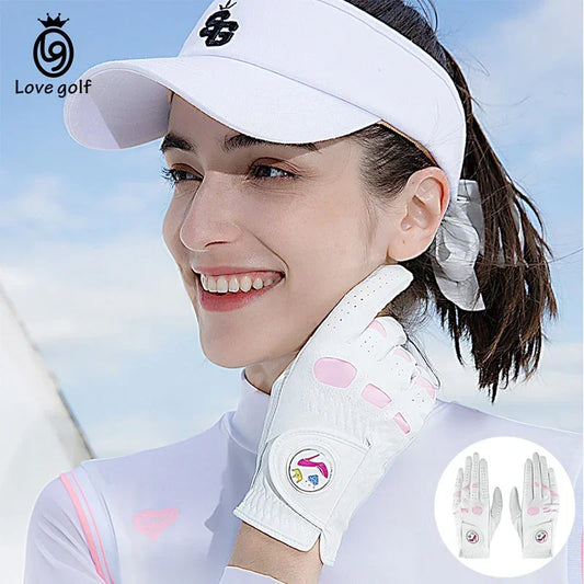Love Golf 1 Pair Women Lambskin Leather Golf Gloves with Marker Ladies Anti Slip Sports Soft Gloves