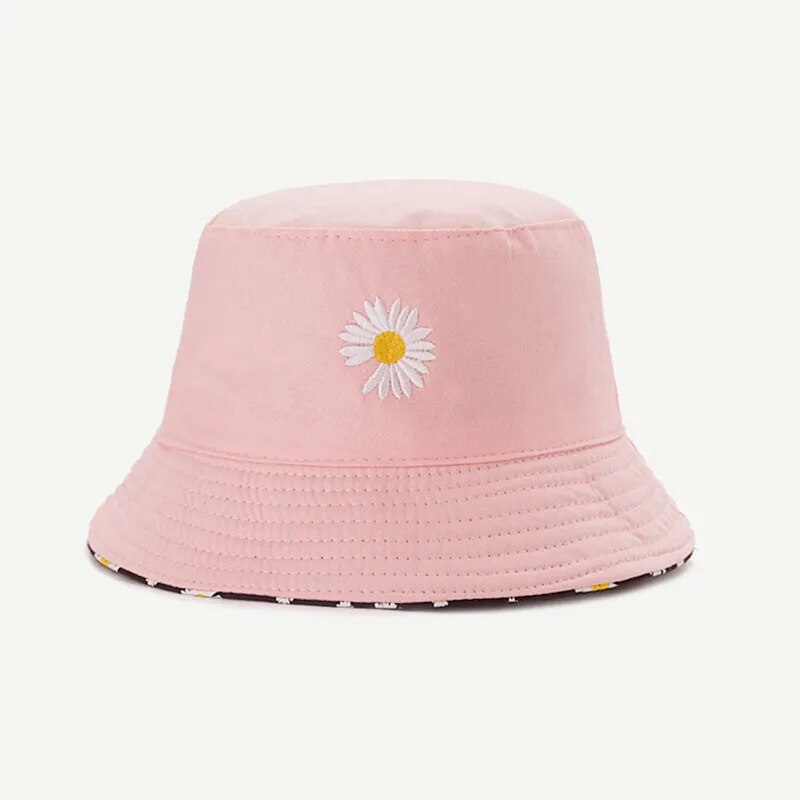 Daisy Double-Sided, Bucket Hats, Women's Embroidery Folded Golf Sun Hat.