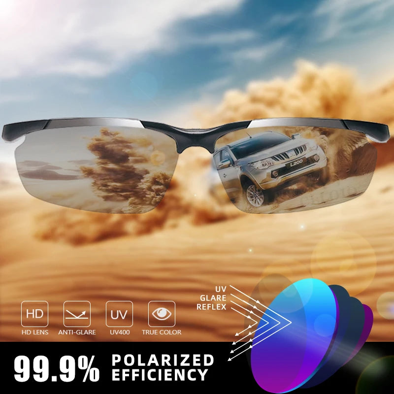 Quality Aluminum Polarized Photochromic Sunglasses Men /Womens Rimless Day/ Night Driving Glasses Anti-Glare Chameleon Eyewear