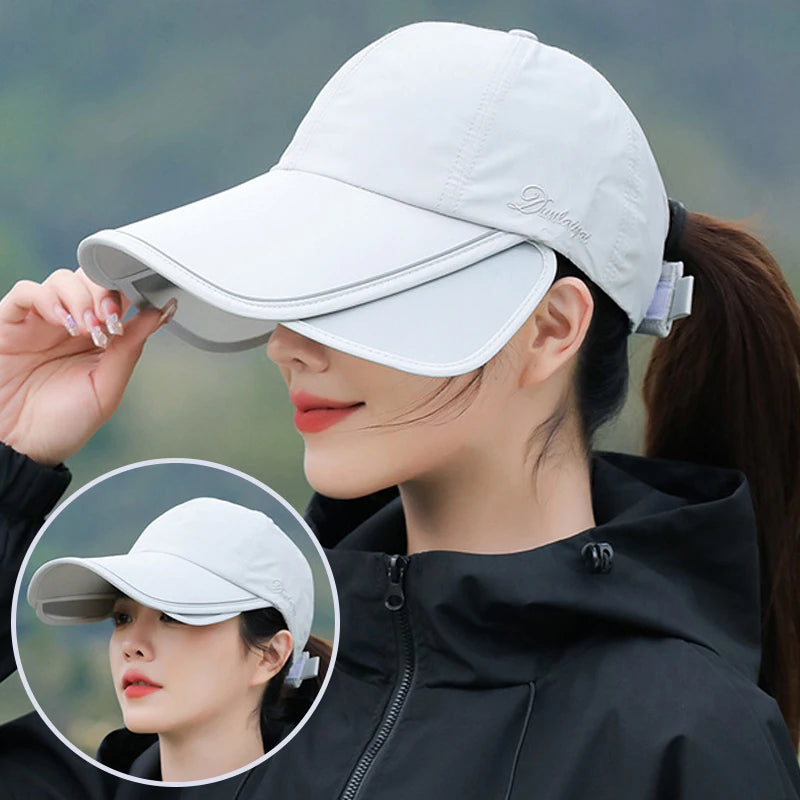 Retractable Wide Brim Golf Cap Women UV Quick-Drying Waterproof Sun Protection Sports Golf Hat