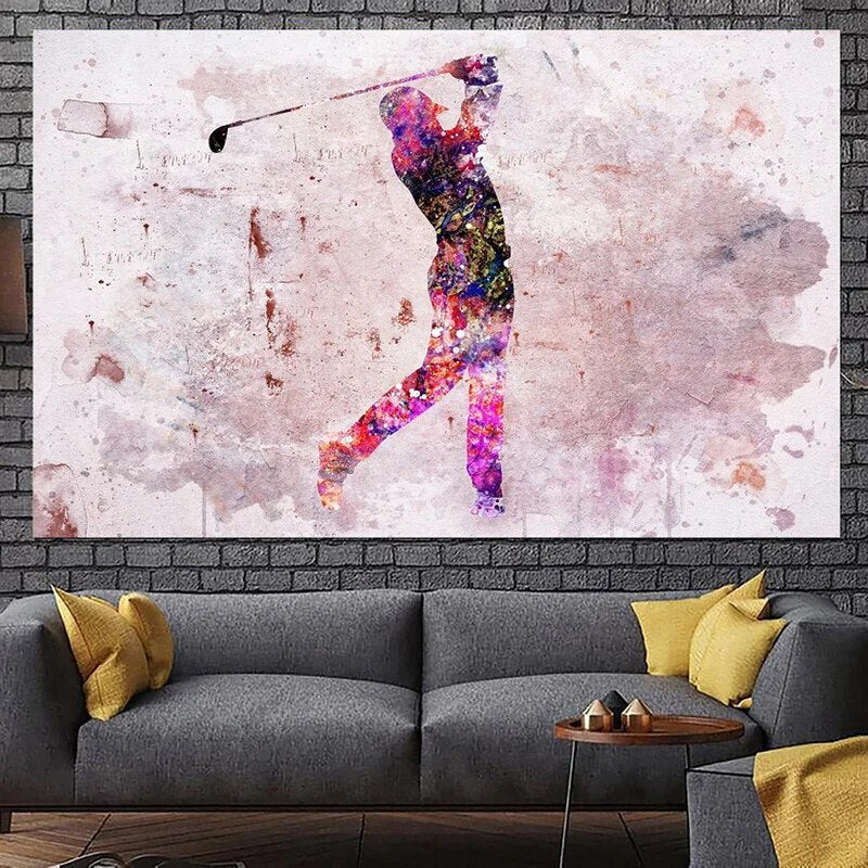 Abstract Golfer on Canvas Golf Player Silhouette Wall Art Home Decor Painting