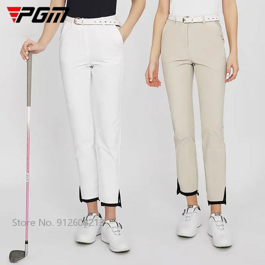 Summer Women Sports Trousers Elastic Split Golf Pants Lady High Waist Breathable Ankle Length Trousers XS-XL
