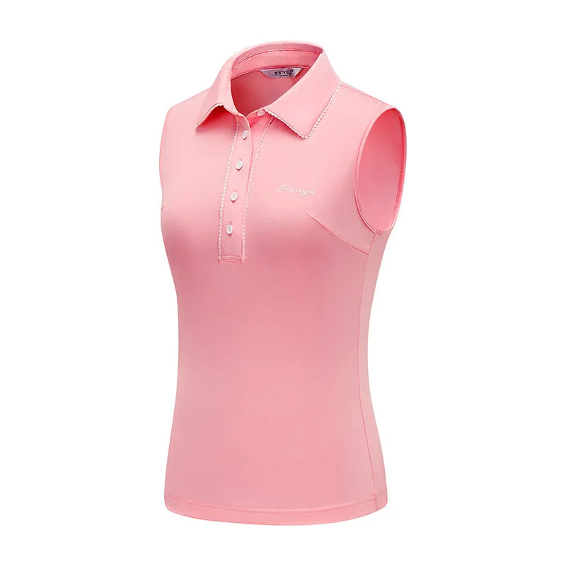 Female Sleeveless Polo T-shirts Golf Clothing Women Quick-Drying Golf Shirts Collar Sports Tops S-XL