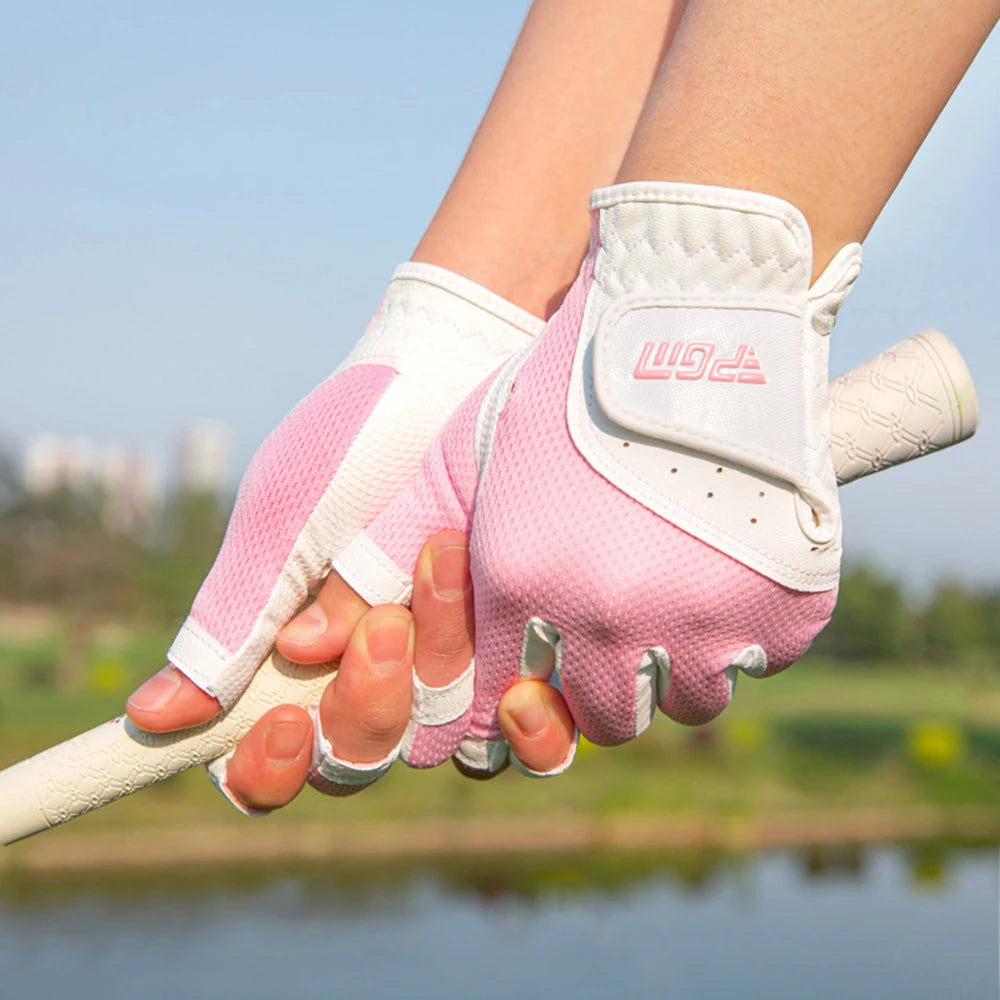 1 Pair Women's Open Finger Golf Gloves Breathable Mesh Sunscreen Finger Cover Left And Right Hand