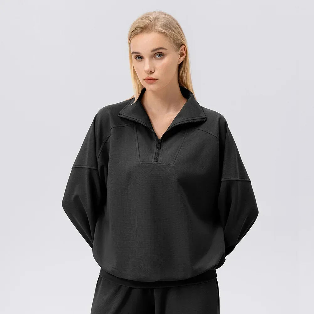 Autumn and Winter sports hoodie women half zipper fitness long sleeved loose casual outdoor sports coat