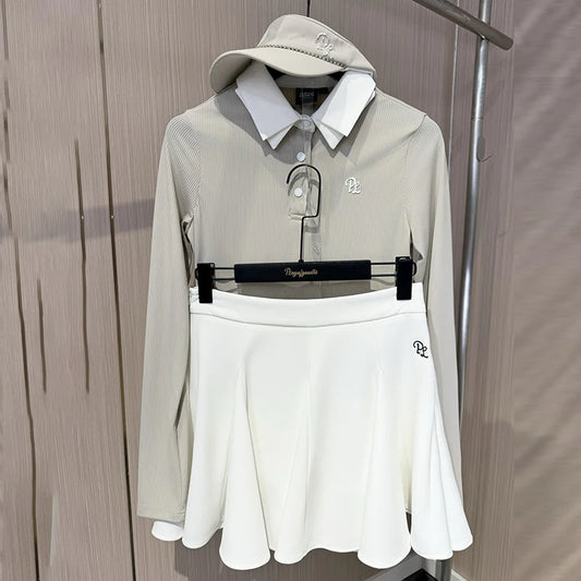 Golf Clothing Women Long-sleeved Polo T-Shirt Soft Elastic Tops Ladies High Waist Sport Golf Skirt Skorts