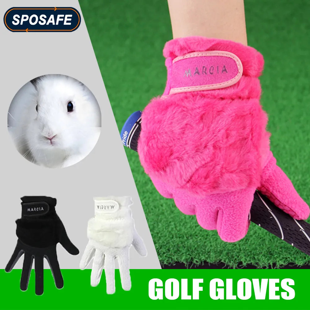 1Pair Women Winter Golf Gloves Anti-slip Artificial Rabbit Fur Warmth Fit for Left and Right Hand