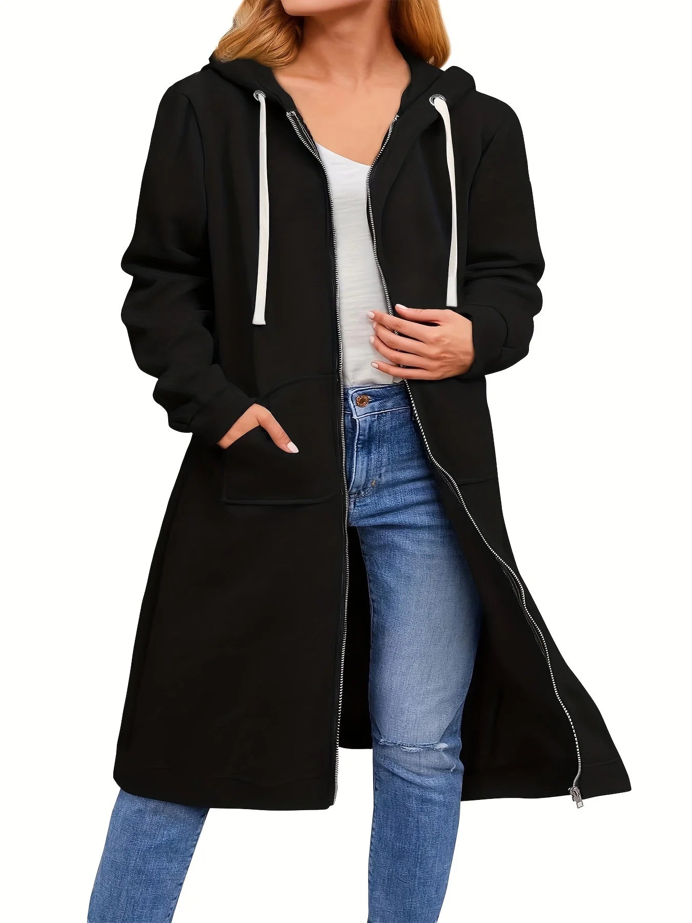 Plus Size Hoodies for Women Casual Full Zip Hoodies Comfortable Women's Long Fashionable Sweatshirts With Pockets