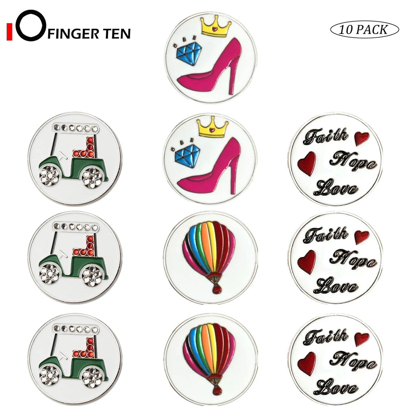 10 Pack Assorted Patterns Golf Ball Markers
