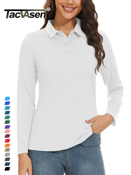 SPF 50+ Golf Polos Shirts Womens Quick Dry Long Sleeved T-shirts Outdoor Pull Over Tops