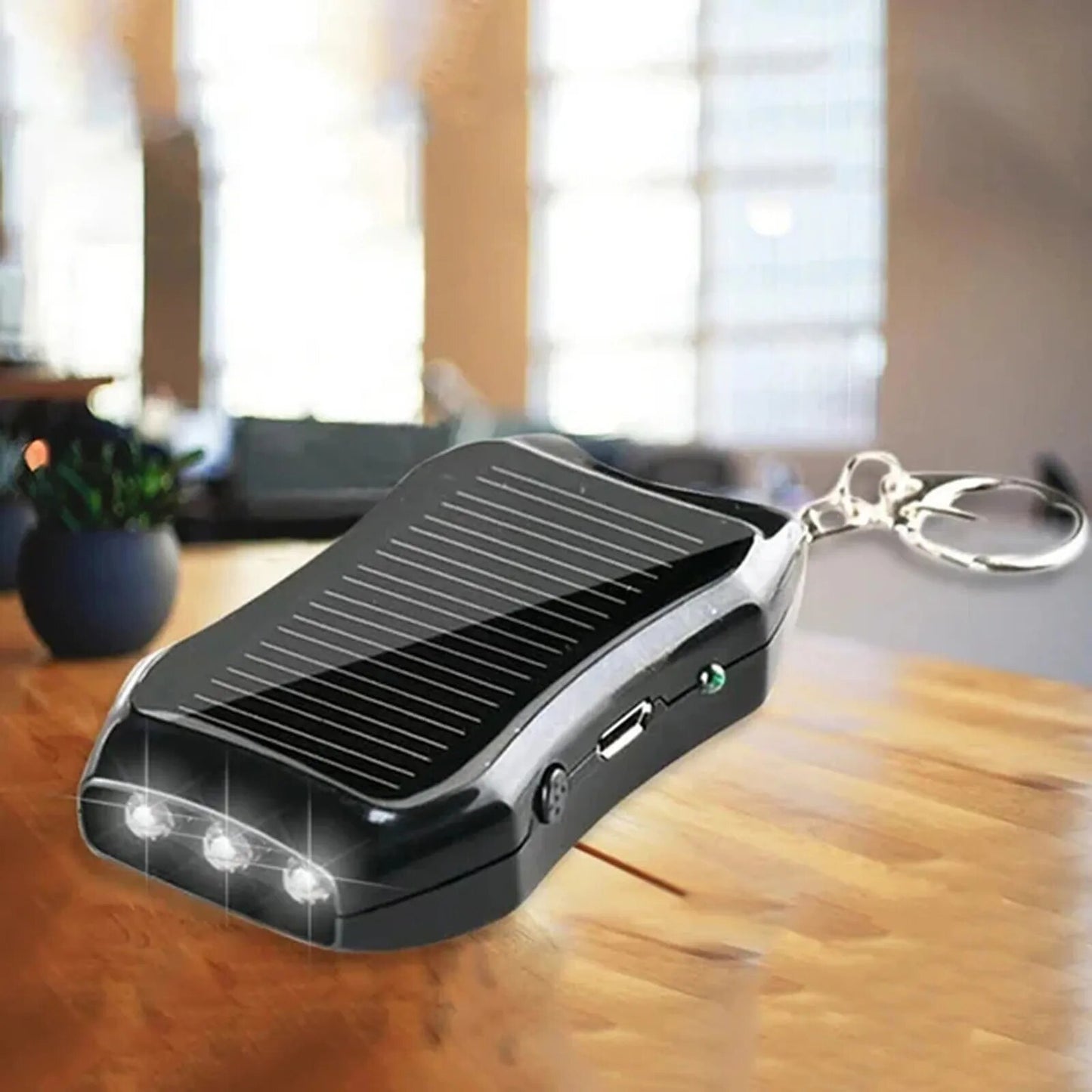 Portable Solar Power Bank Charger With Mini Flashlight Keychain