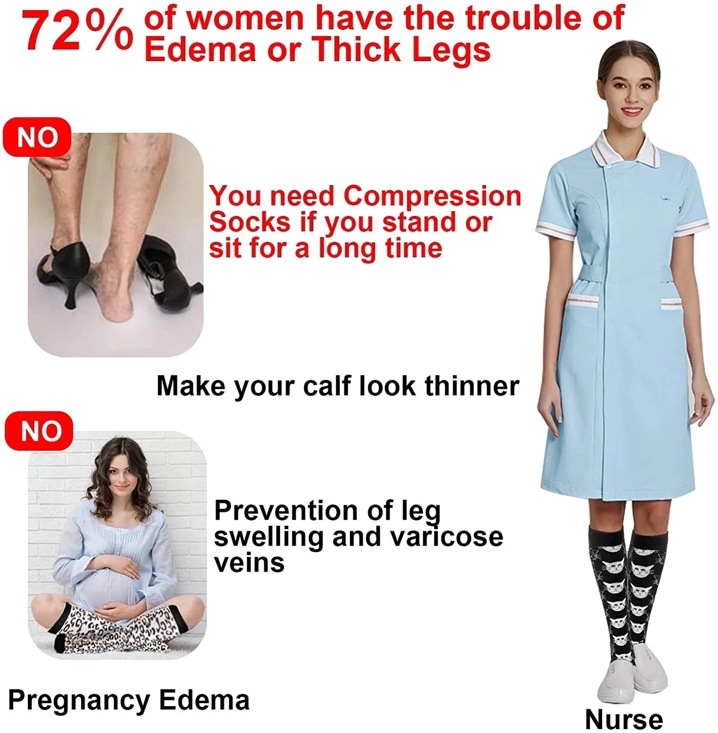4 Pairs Compression Socks for Women Medical Varicose Veins Socks Pregnancy Socks Men Sports Socks