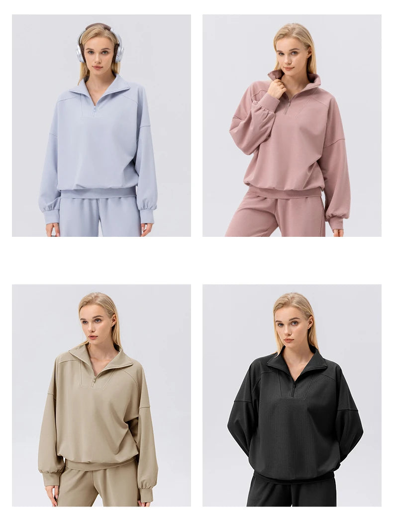 Autumn and Winter sports hoodie women half zipper fitness long sleeved loose casual outdoor sports coat