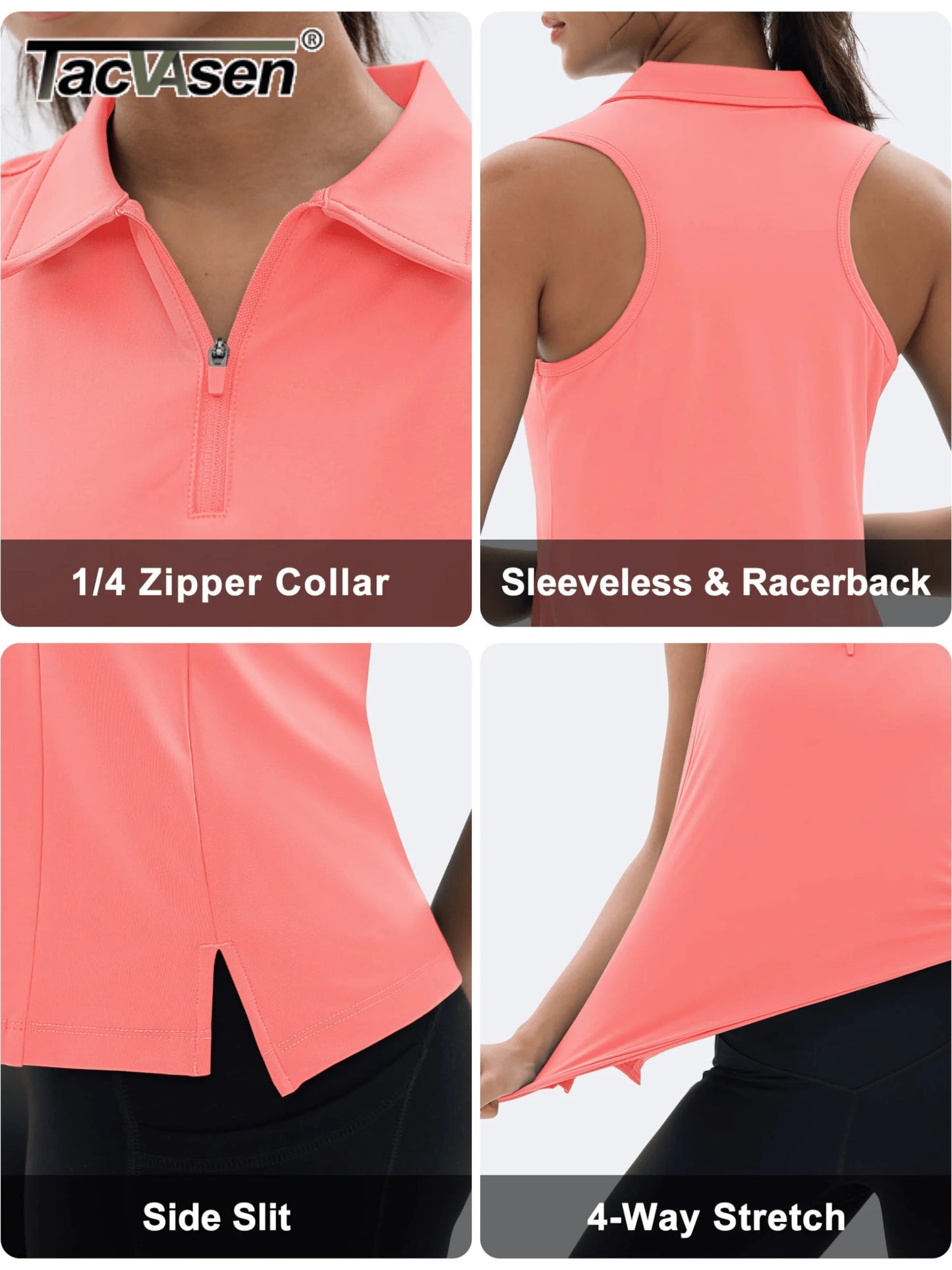 UPF50+ Quick Dry Polo Shirts Womens Summer Golf Sleeveless Tops Sun UV Protection Outdoor Fitness