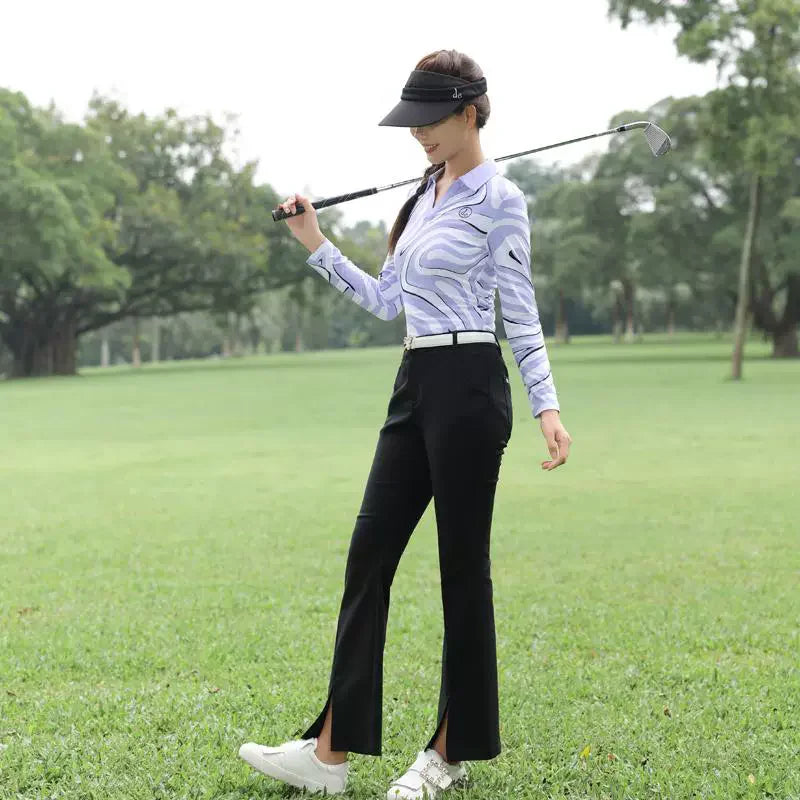 New Golf Long sleeved Top for women printed Stretch Golf Tops female high-end breathable polo jersey